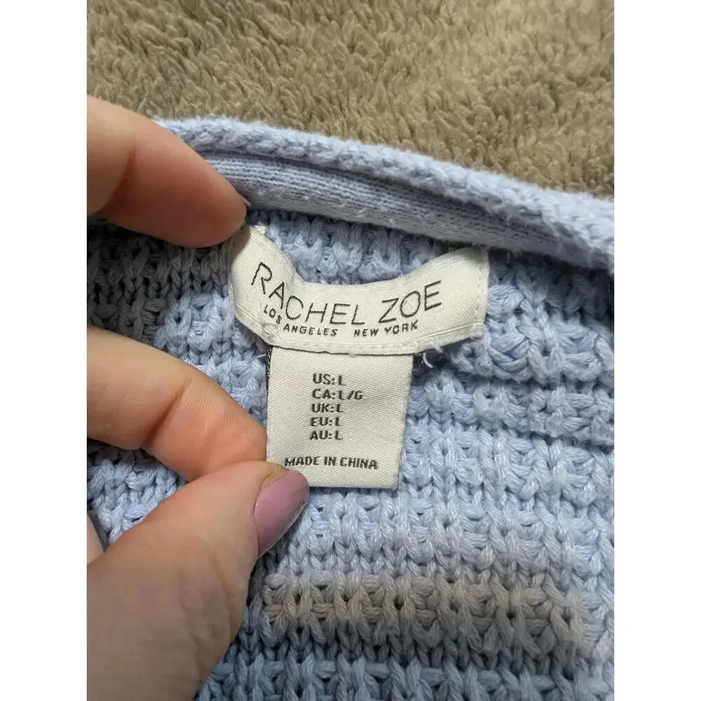 Rachel Zoe  Sweater Womens Large Blue‎ Crochet Knit Long Sleeve %60 Cotton Blend